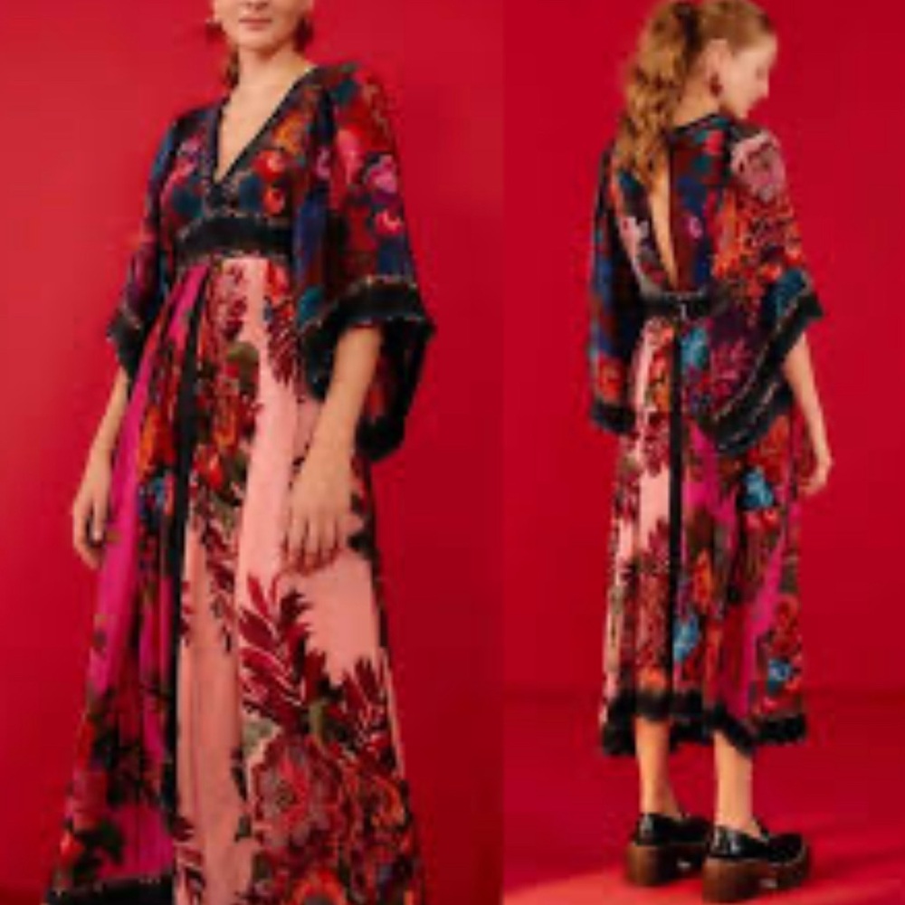 Farm Rio Floral Scarves Midi Dress NWT Lg
